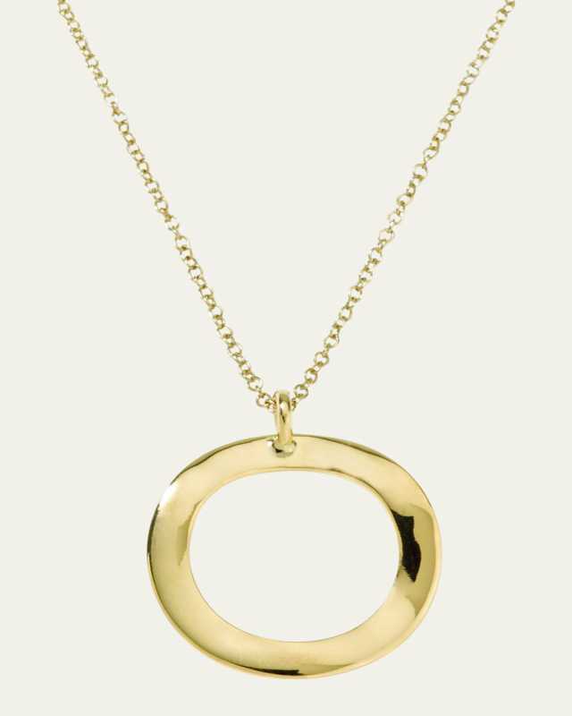 Short Mini Wavy Circle Pendant Neckace in 18K Gold